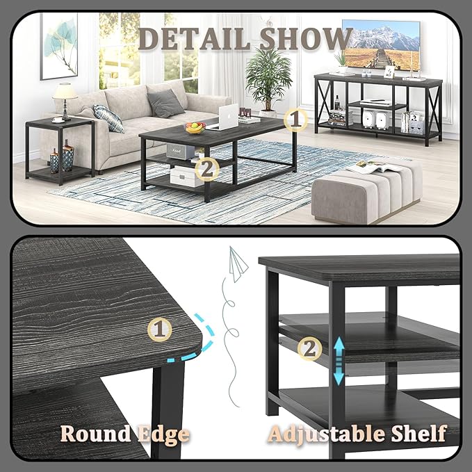 EXCEFUR Coffee Table, Rustic Wood and Metal Living Room Table - Image 5