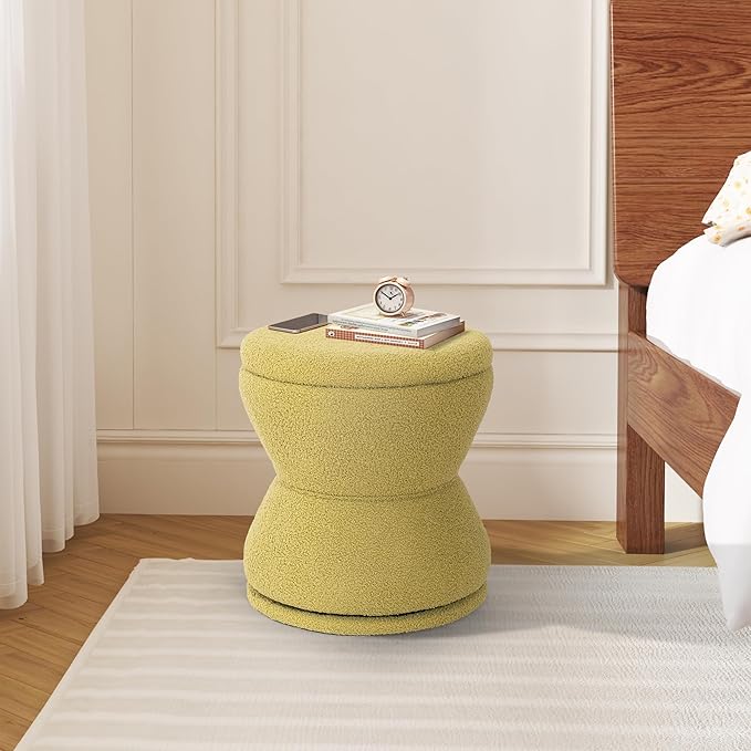 Ottoman with Storage, 360° Swivel Boucle Ottoman Vanity Stool, Upholstered - Image 7