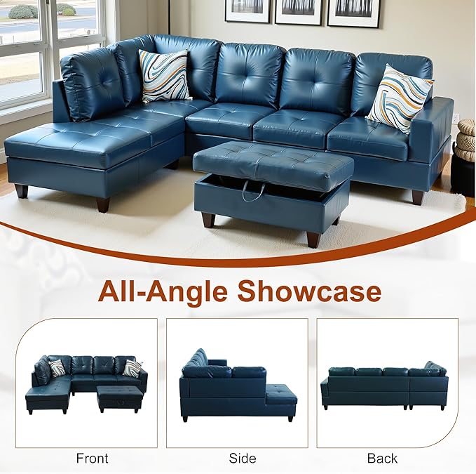 Osparple Sectional Couches for Living Room PU Leather L Shaped Couch 3 Pieces - Image 6