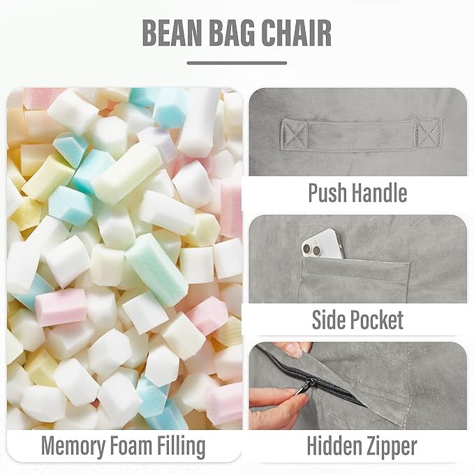 HABUTWAY Bean Bag Chair: Giant 6' Memory Foam Furniture Bean Bag Chair - 6Ft - Image 4