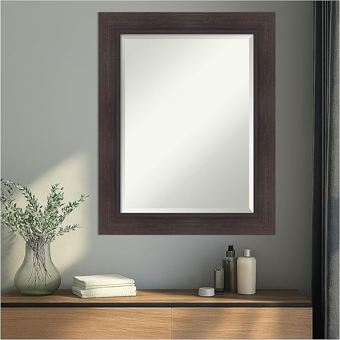 Amanti Art Brown Wall Mirror 30x24 Sloped Espresso Rectangle Bathroom Mirror - Image 5