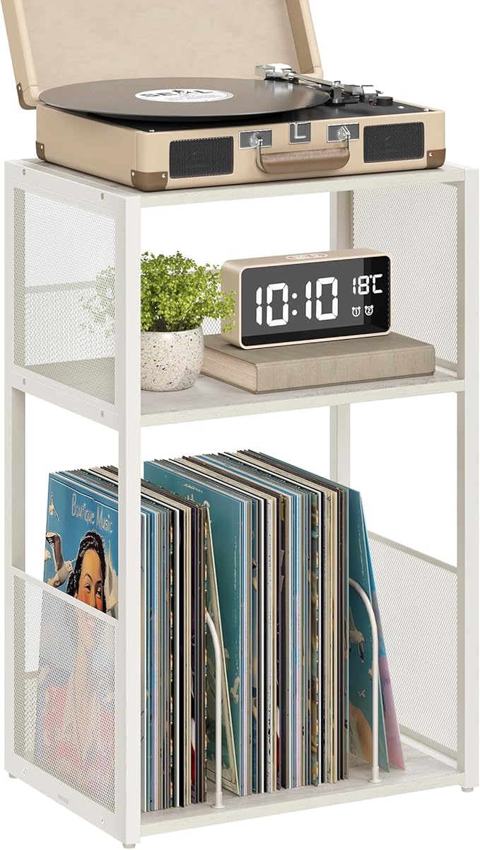 VASAGLE Record Player Stand, 3-Tier Side Table, Vinyl Record Storage up to 100 by VASAGLEbySONGMICSHOME