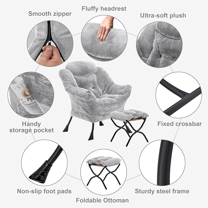 Fabric Lazy Chair with Ottoman, Oversized Upholstered Sofa Chair - Image 5
