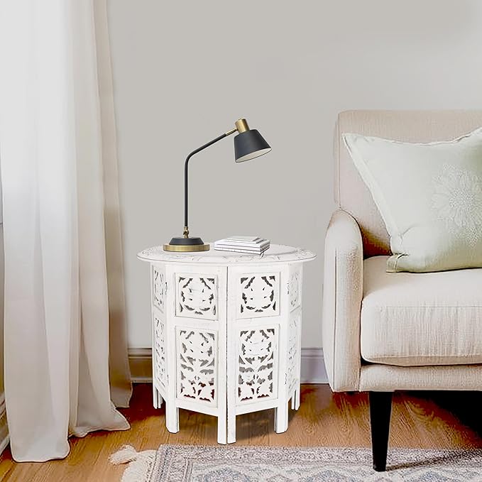 The Wooden Town Handcrafted White Wood End Table - Image 9
