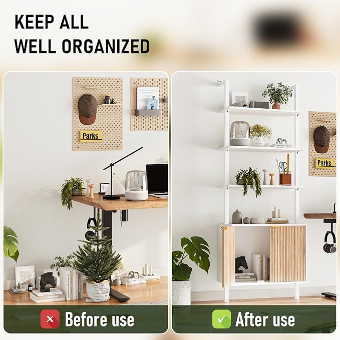 74" Tall Bookshelf with Storage Cabinet, Modern Ladder Shelf with Wood and - Image 5