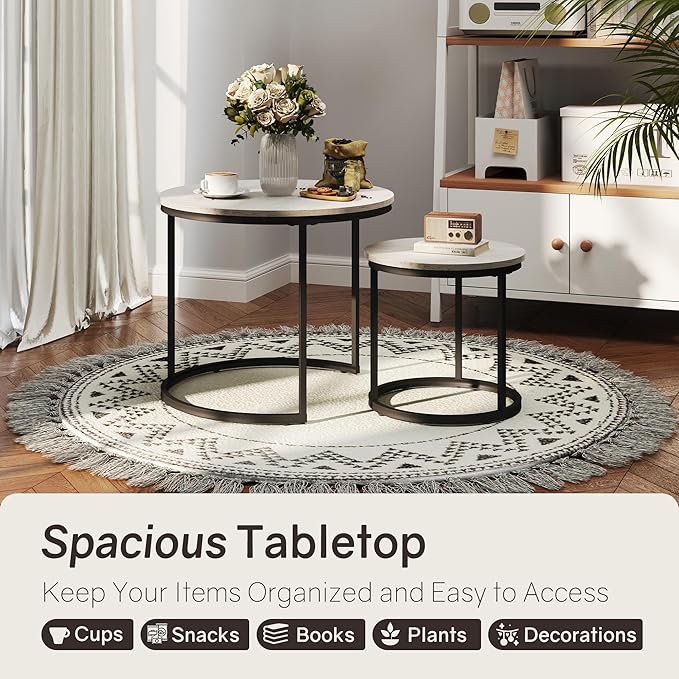 Nesting Tables Set of 2, Round Coffee Table, Small Nesting Coffee Table - Image 3
