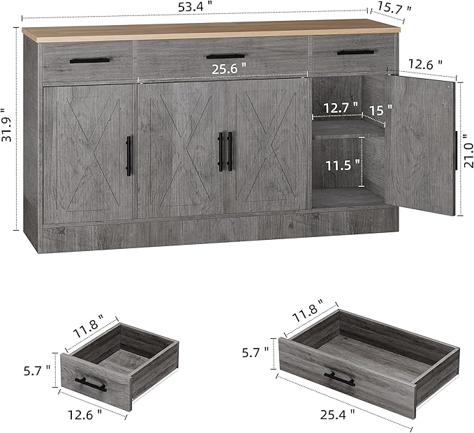 Shintenchi Buffet Cabinet with Storage, 53.4" Large Kitchen Storage Cabinet - Image 3
