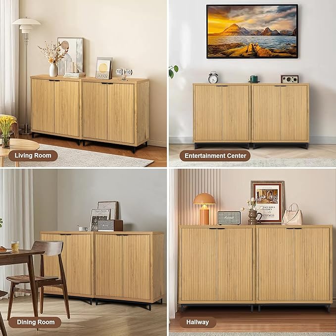 Buffet Cabinet with Storage Accent Sideboard Modern Credenza with 2 Doors & 3 - Image 6