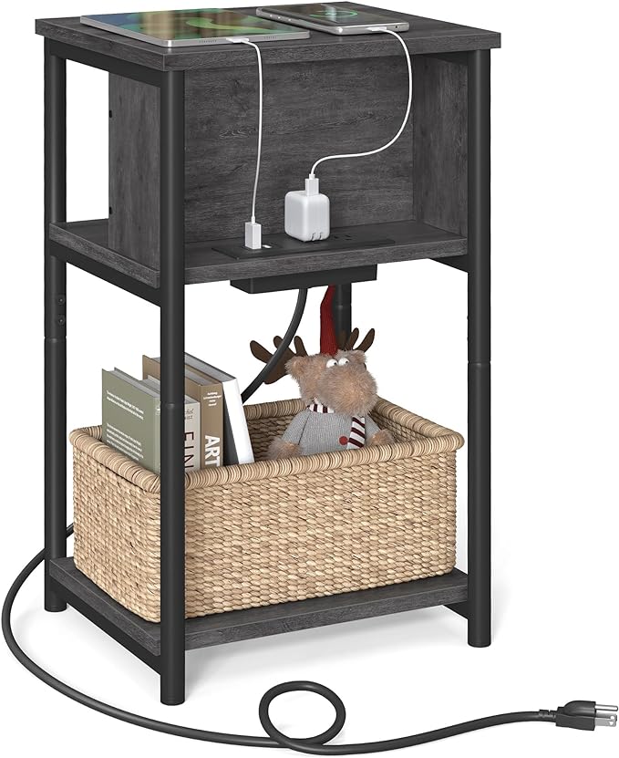 VASAGLE Side Table with Charging Station, 3-Tier End Table with USB Ports and by VASAGLEbySONGMICSHOME