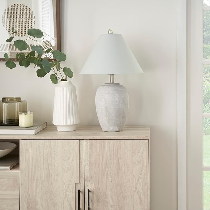 Nourison Home 23" Grey Vintage Distressed Ceramic Pot Table Lamp - Image 3