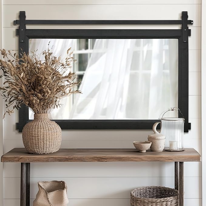 Bathroom Barn Door Mirror: 42"x28" Black Farmhouse Wood Frame - Image 3