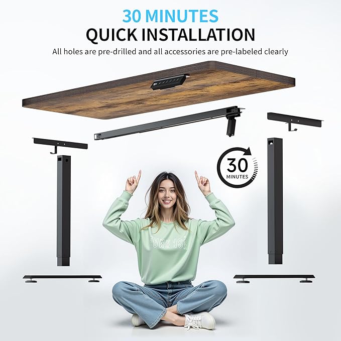 BIZUM Electric Standing Desk, Rustic Brown Sit to Stand Desk Memory Gaming - Image 7