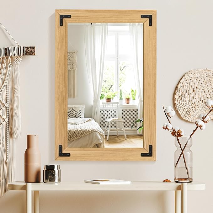 Bathroom Mirror for Wall with Wooden Frame, Bedroom Decor, Vertical or - Image 8