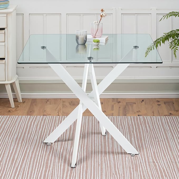 Dining Table for 4 Modern 35.43" Rectangular Glass Dining Table Kitchen & by LynginsCreativeLife