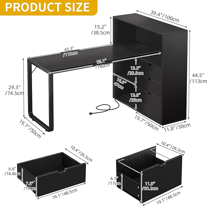 DWVO L Shaped Desk with Drawers, Home Office Desk with Storage Shelves - Image 2