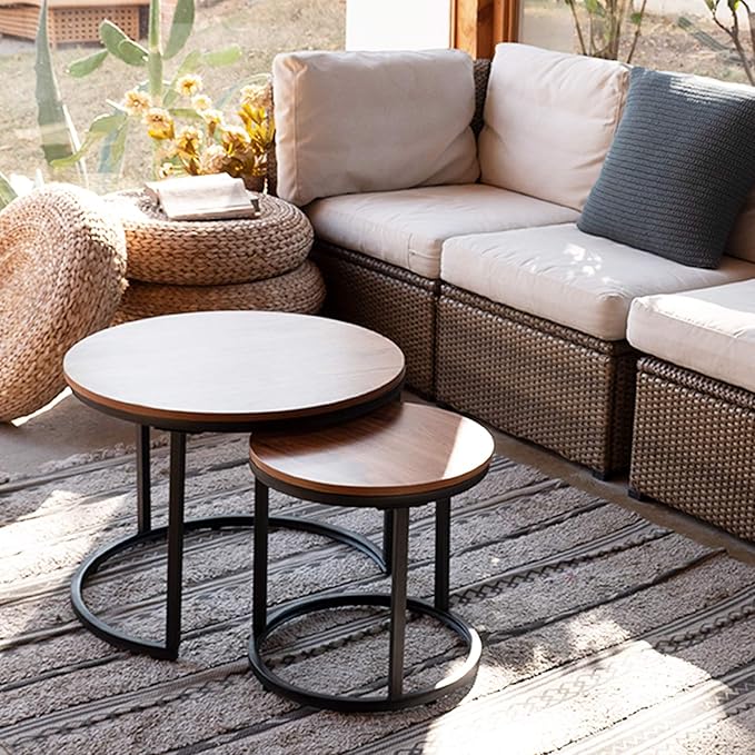 aboxoo Coffee Table Nesting Side Round Set of 2 End Table Top Sturdy Metal - Image 2