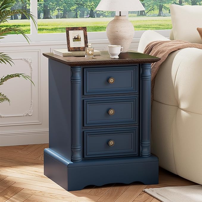 Nightstand with 3 Drawers, Rustic Night Stand 18' Wide Side Table with Storage by LegacyAmerhomeDirect