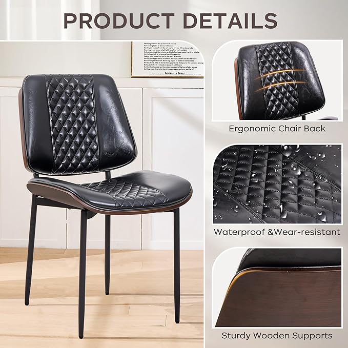 Dining Chairs Set of 4, Upholstered PU Leather Armless Chair, Mid Century - Image 3
