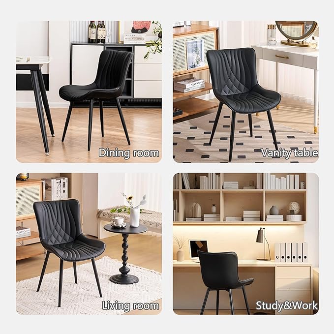Kidol & Shellder Black Dining Chairs Set of 2, Faux Leather Upholstered Mid - Image 6