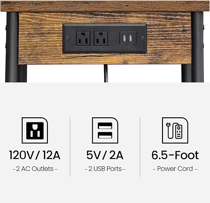 TUTOTAK End Table with Charging Station, Nightstand, 3-Tier Couch Side Table - Image 6