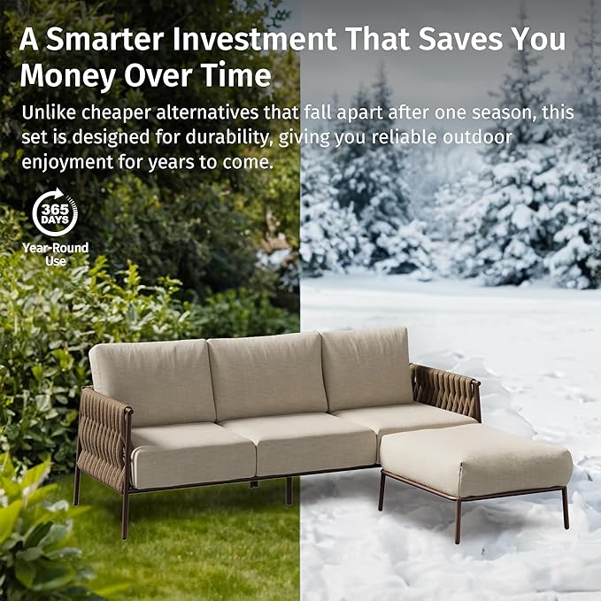 EAST OAK 3-Piece Patio Furniture Set | Life Chatter 4-Seat Outdoor Furniture | - Image 10