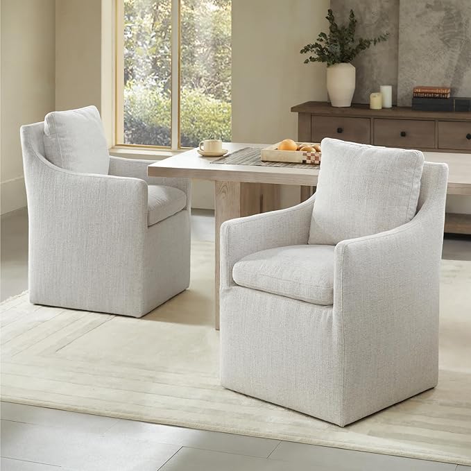Upholstered Dining Chairs with Casters No Assembly Modern Accent Armchair with - Image 2
