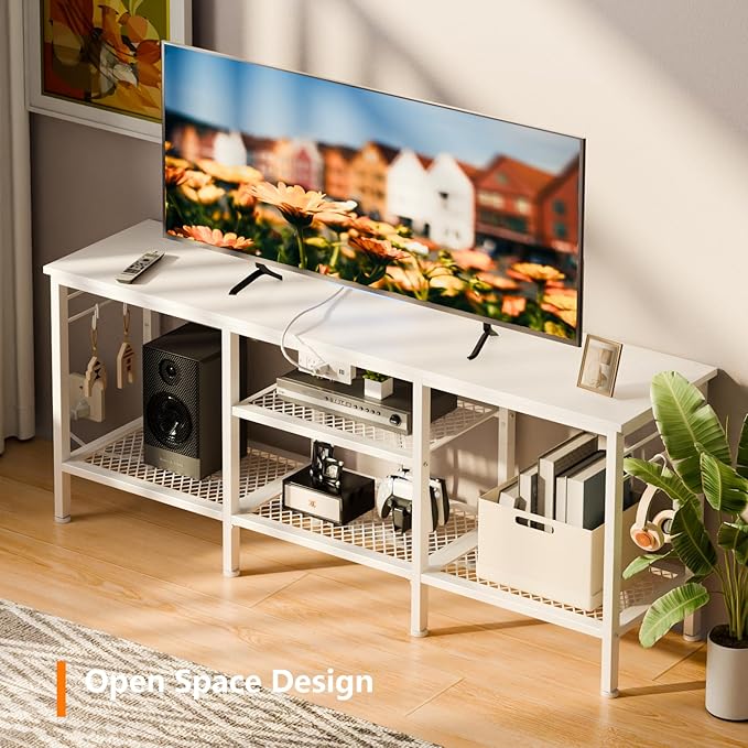 Furologee TV Stand with Power Outlets, Entertainment Center with Open Storage - Image 6