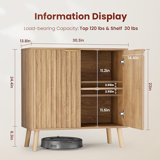 Pamapic Fluted Storage Cabinet, Sideboard Buffet Cabinet - Image 2