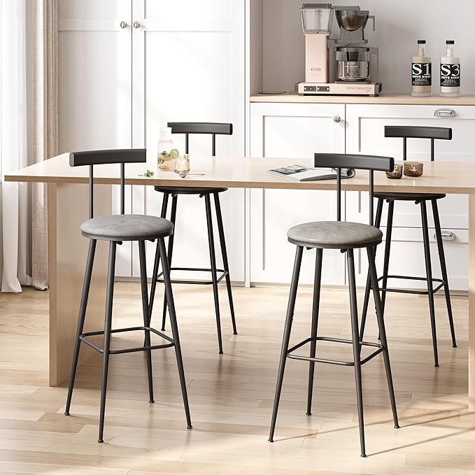 Bar Stools, Bar Chairs with Backrest and Footrest, Industrial Counter Stools - Image 5