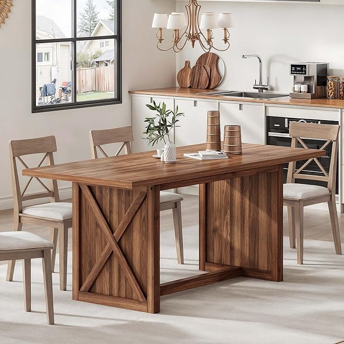 DWVO 70.8" Large Dining Table for 6 to 8 People Farmhouse Rustic Wood Dinner by DWVO