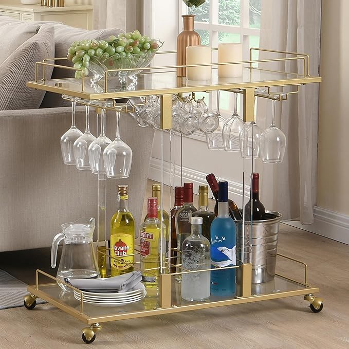 Bar Cart for Home Bar Chrome Serving Cart - Image 3