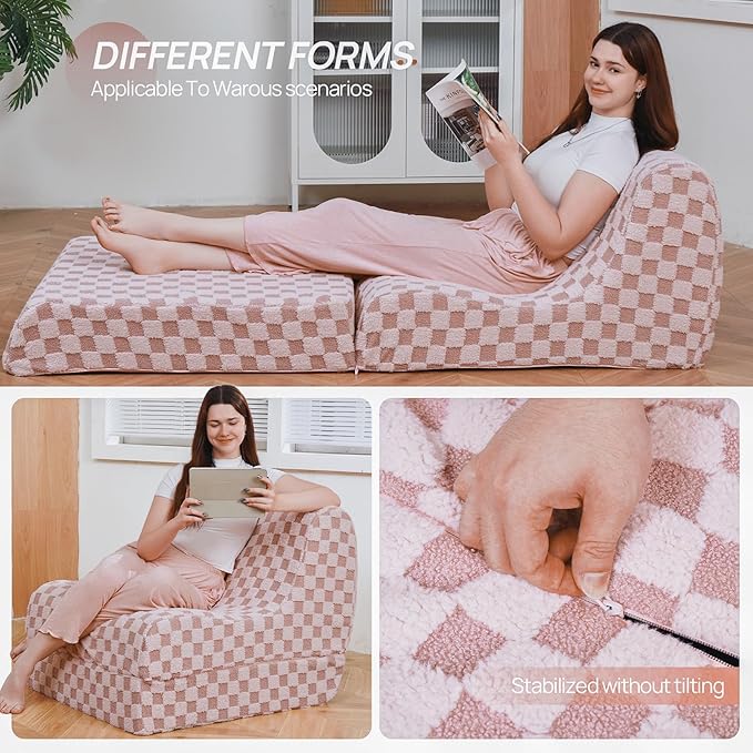Bean Bag Chair with Checkerboard Shaker Fleece Fabric, Folding Sofa Bed - Image 6