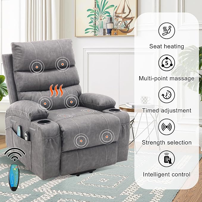 Recliner Chair Power Lift Massage Chair Full Body 21" Large Size Electric - Image 4
