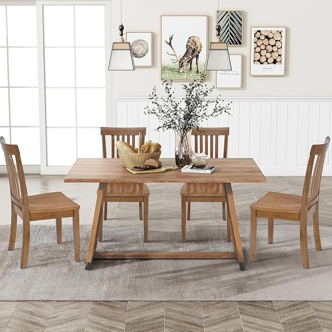 COLAMY Farmhouse Dining Chairs Set of 2, Light Brown Wooden Dining Room Chairs - Image 3