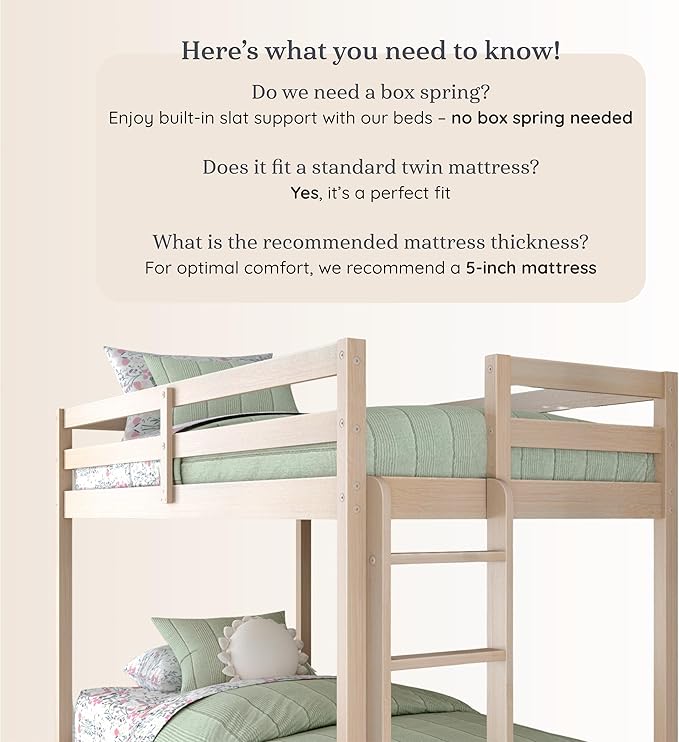 Grain & Grove Bear Twin Over Twin Bunk Bed, Sturdy Bunk Bed Frame - Image 5