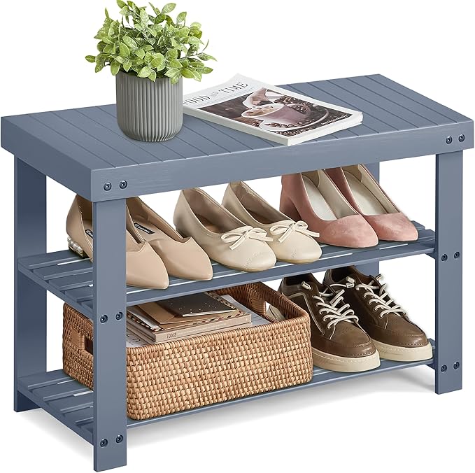 SONGMICS Shoe Rack Bench, 3-Tier Bamboo Shoe Storage Organizer, Entryway Bench by SONGMICSbySONGMICSHOME