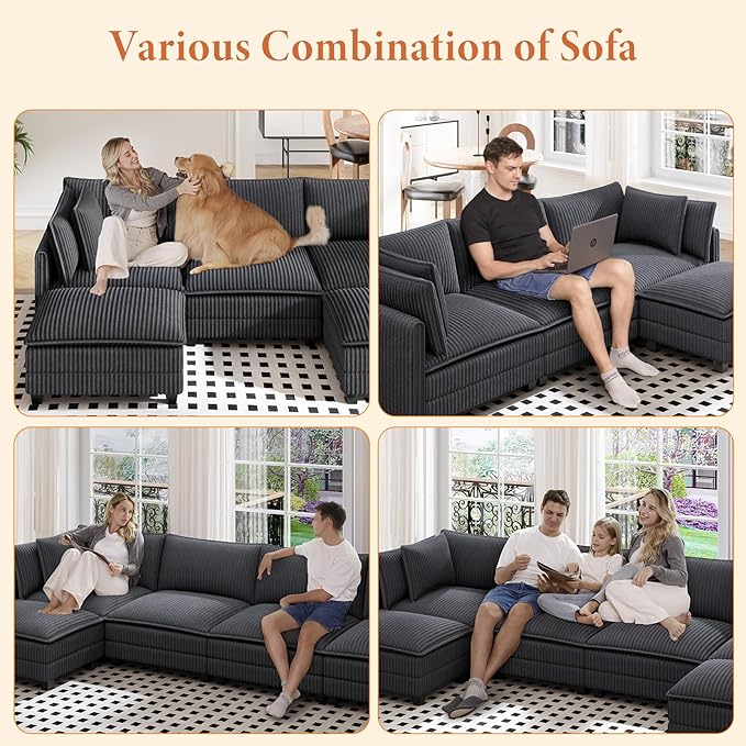 Vesgantti 109" L Shaped Cloud Sectional Couch, Comfy Corduroy Upholstered - Image 5