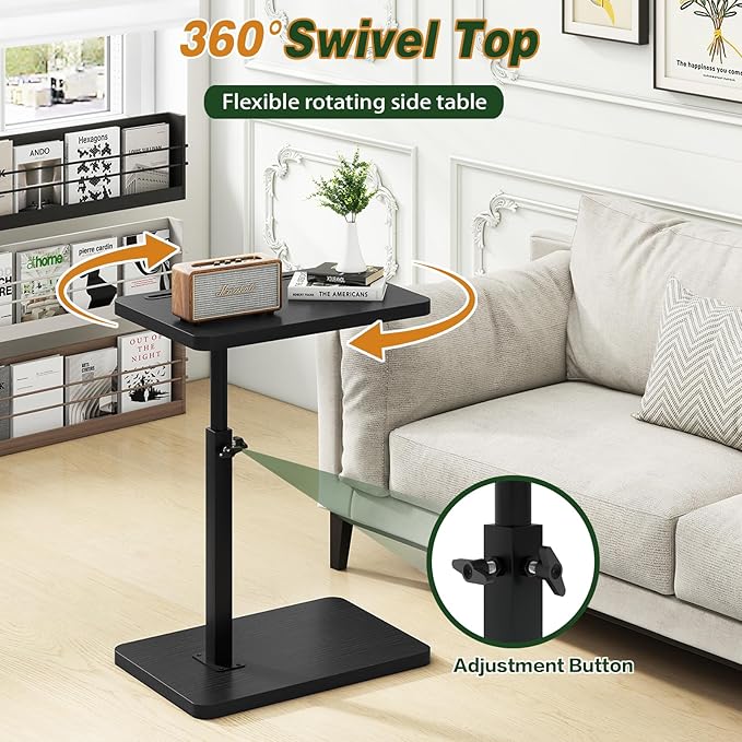 IBUYKE Tray Table for Couch, 360° Swivel Height Adjustable End Table for Small - Image 3