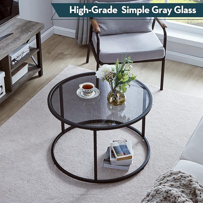 SAYGOER Round Coffee Table Glass Coffee Tables - Image 3