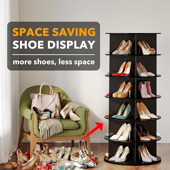 SpaceAid Black 6-Tier Spinning Rotating Shoe Rack Organizer, Shoe Display Tower - Image 3
