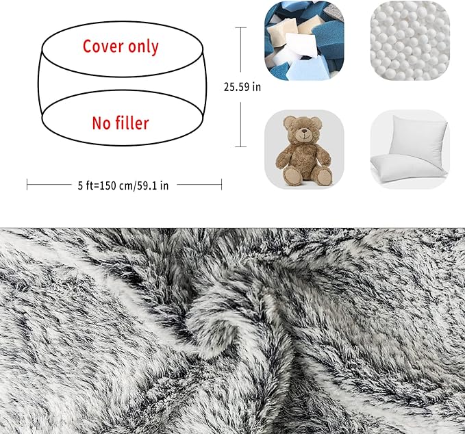 Bean Bag Chair Cover Without Filler, Big Round Soft Fluffy PV Velvet Washable - Image 2