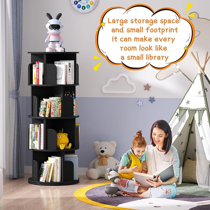 Rotating Bookshelf, Wood Corner Bookshelf, 360 Display Spinning Bookcase - Image 3
