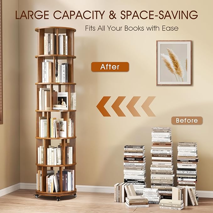 6 Tier Solid Wood Rotating Bookcase - Image 3