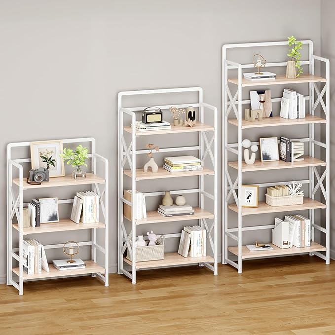 No Assembly Folding Bookshelf, 5 Tiers Vintage Wood Collapsible Book Shelf - Image 5