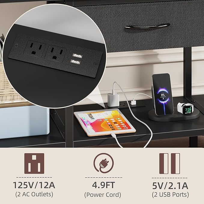 LED TV Stand with Power Outlet and Fabric Drawer - Image 3
