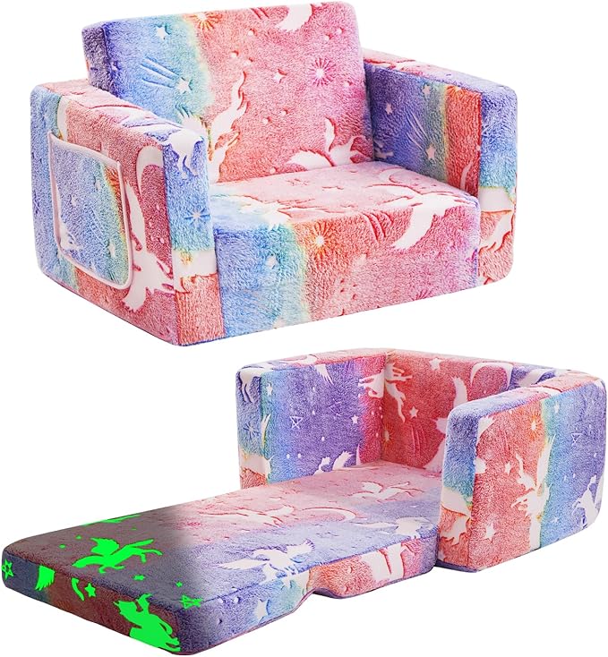 Toddler Chair Comfy, 2-in-1 Soft Toddler Couch Fold Out by inhand