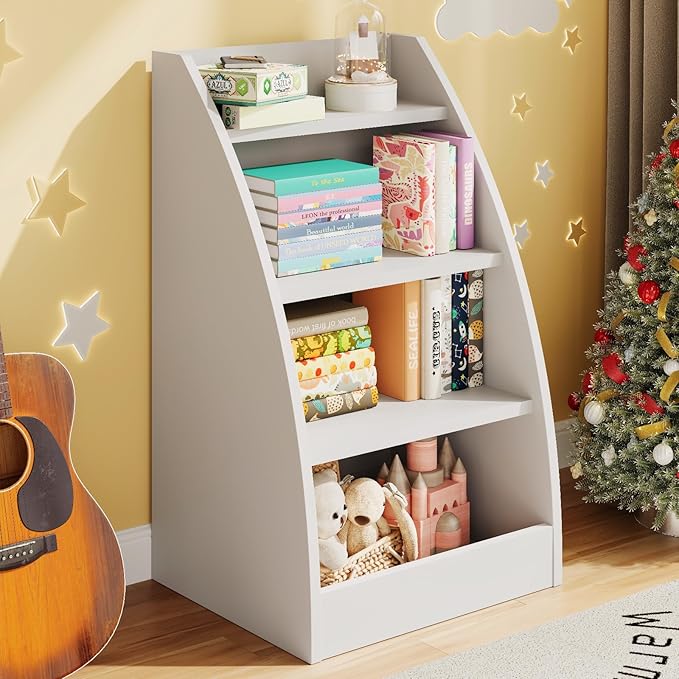 Kids Bookshelf and Toy Organizer, 4 Tier Kids Book Shelf by FFBCFDKFurnitureSet