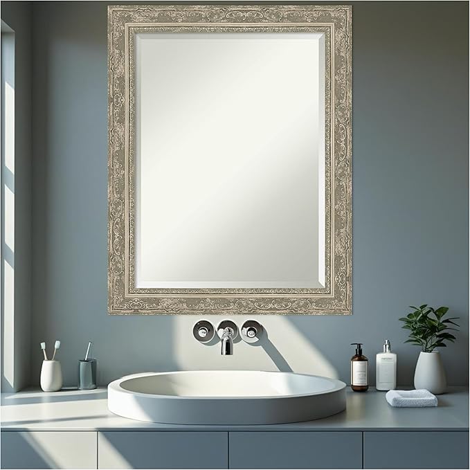 Amanti Art Bathroom Mirror for Over Sink, 29x23 Filigree Silver Rectangle - Image 7