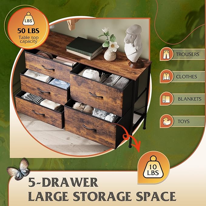 WLIVE Dresser for Bedroom with 5 Drawers, Wide Chest of Drawers for Bedroom - Image 5