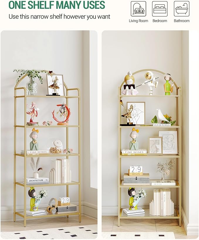 Bookcase Bookshelf, Tempered Glass Bookshelves, Slim Shelving Unit - Image 4